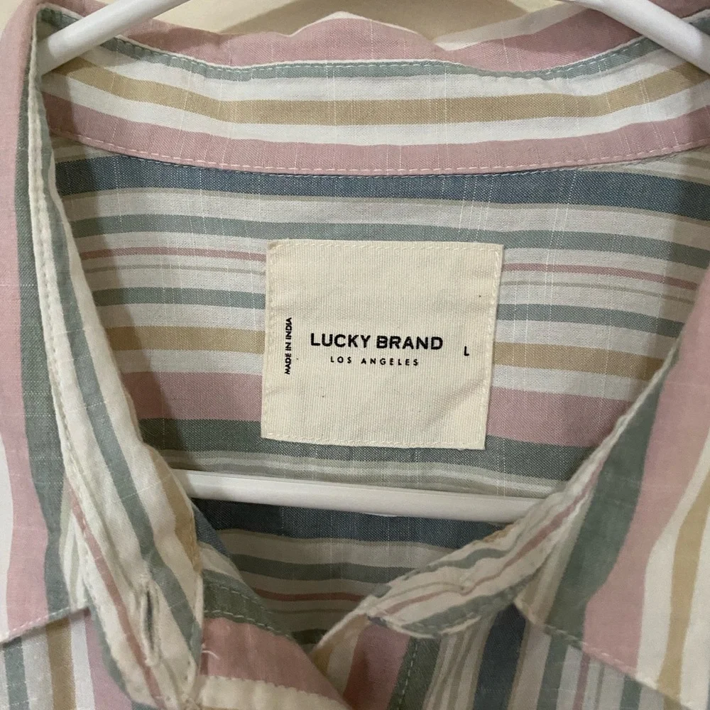 Lucky Brand Women's Pastel Striped Button Down Workwear Shirt Size Large - Picture 6 of 8